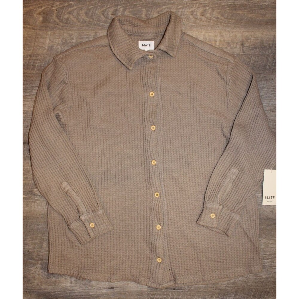 MATE THE LABEL Women’s Organic Waffle Button Up Long Sleeve Shirt BRK Brown - Picture 4 of 8